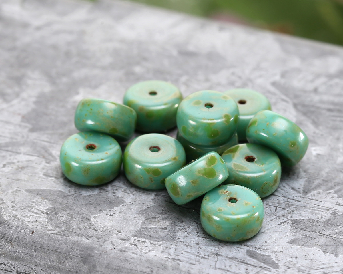 Czech Glass Turquoise Picasso Heishi 4x8mm