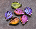 Czech Glass Polychrome Purple Green Leaf Drop 18x13mm