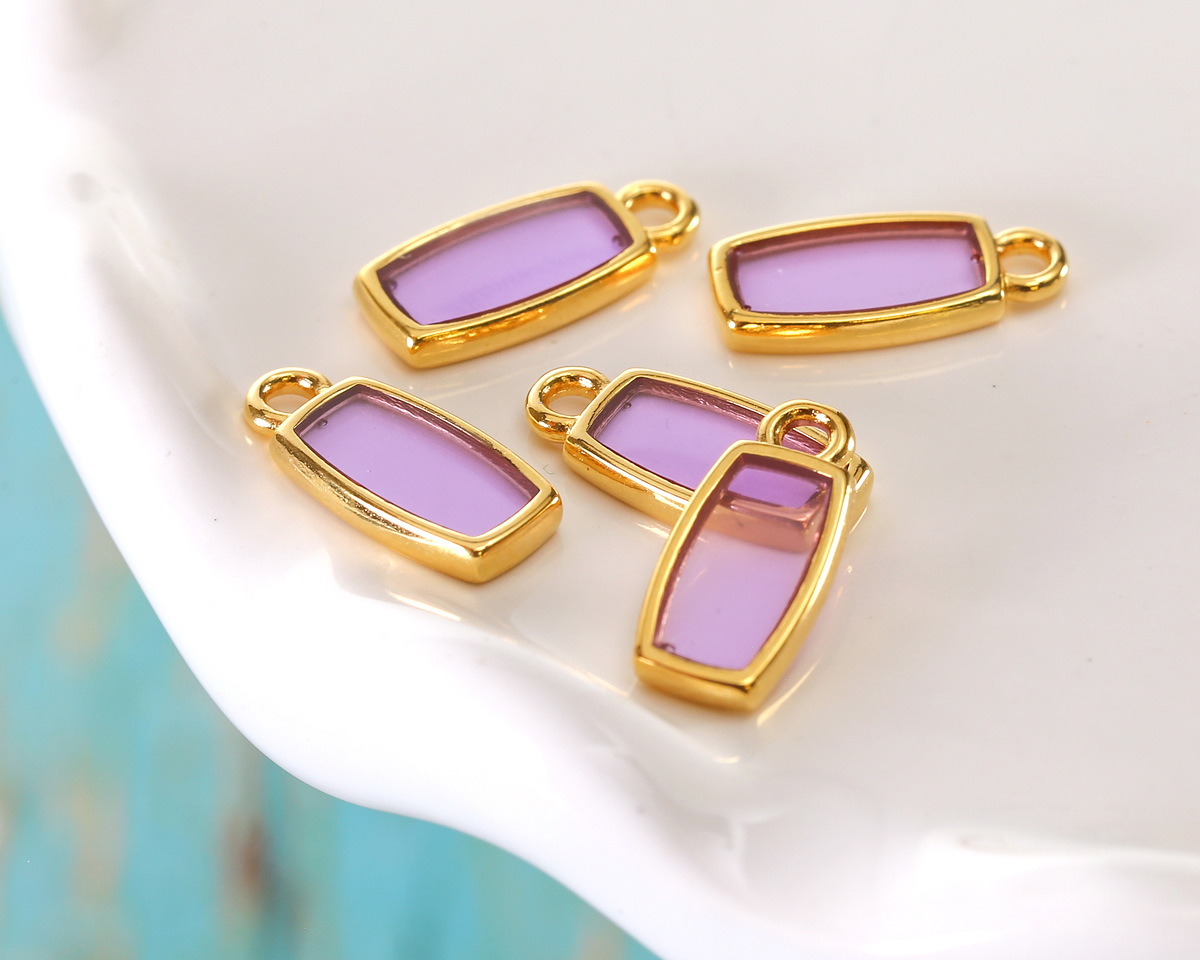 24K Gold (Plated) Transparent Lilac Resin Rectangle Focal 6x13mm