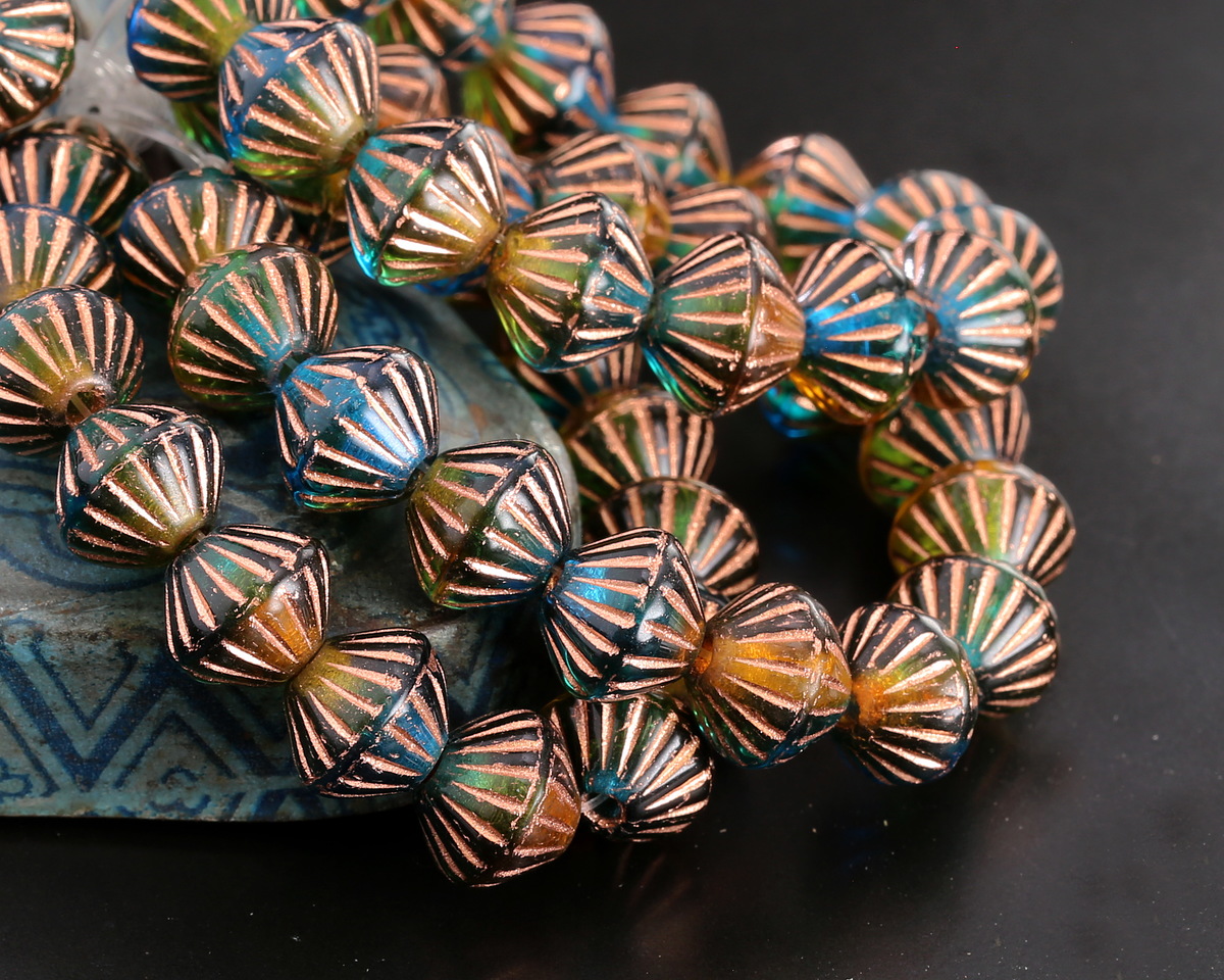 Czech Glass Bronzed Rainforest Lined Bicone 8x9mm