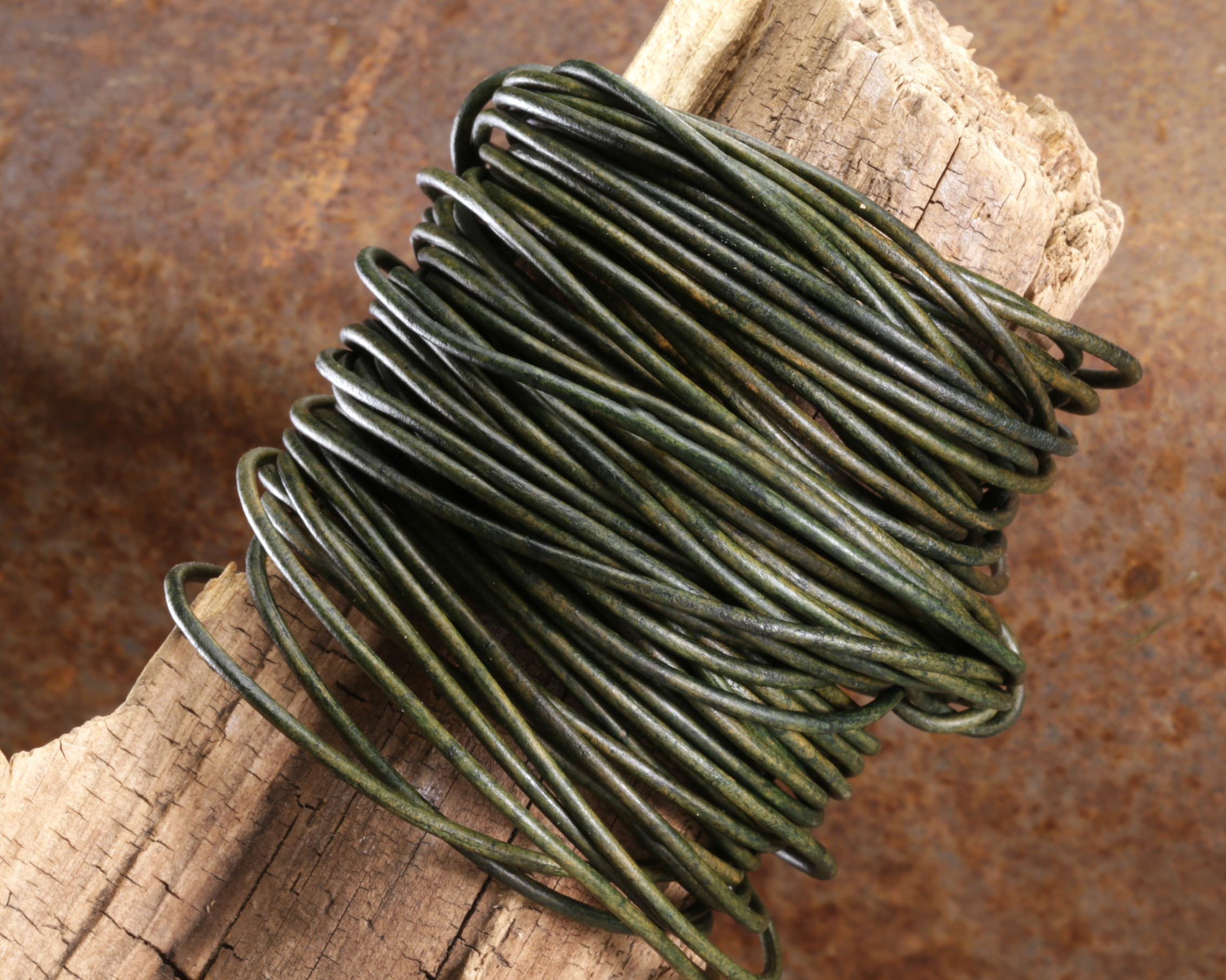 Natural Dark Green Round Leather Cord 2mm, 16 feet