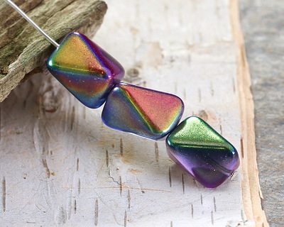 Czech Glass Iris Luster Meteorite Rectangle Bead 14x11mm