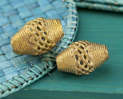 African Brass (Ghana) Lattice Rice 26-28x11-13mm