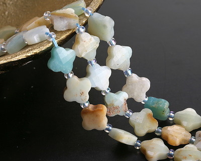 Black Gold Amazonite Faceted Quatrefoil 10mm
