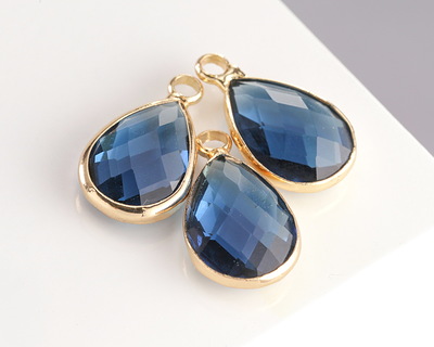 Midnight Blue Crystal Teardrop in Gold Finish Bezel 10.5x18mm