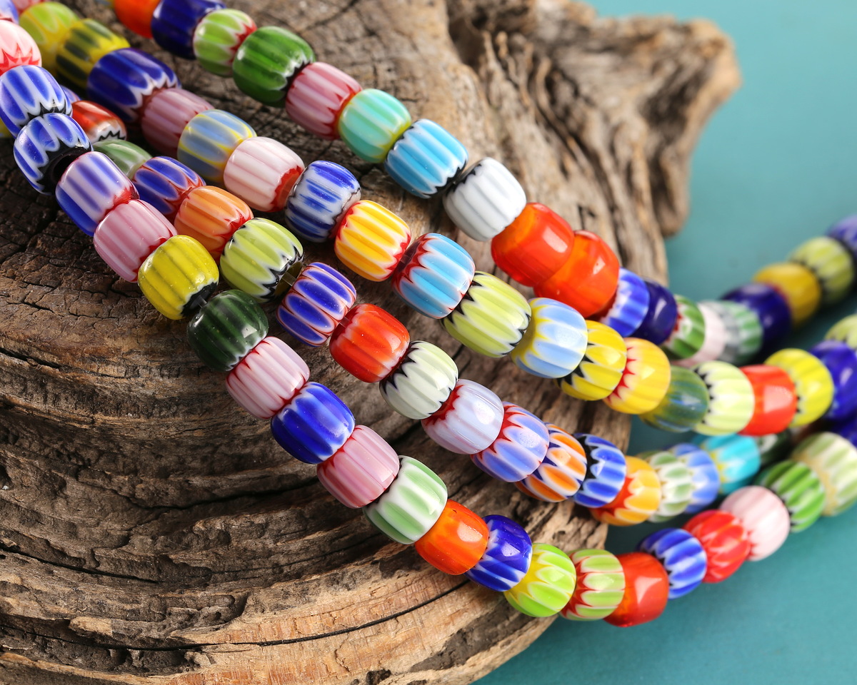 Millefiori Nepali-Style Glass Multi-color Barrel 5-6mm