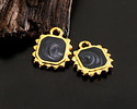 24K Gold (plated) Jet Pearl Enamel Square Sun Focal 10.5x12.5mm