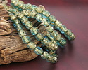 Czech Glass Textured Aquamarine w/ Gold Wash Fire Polished Round 6mm
