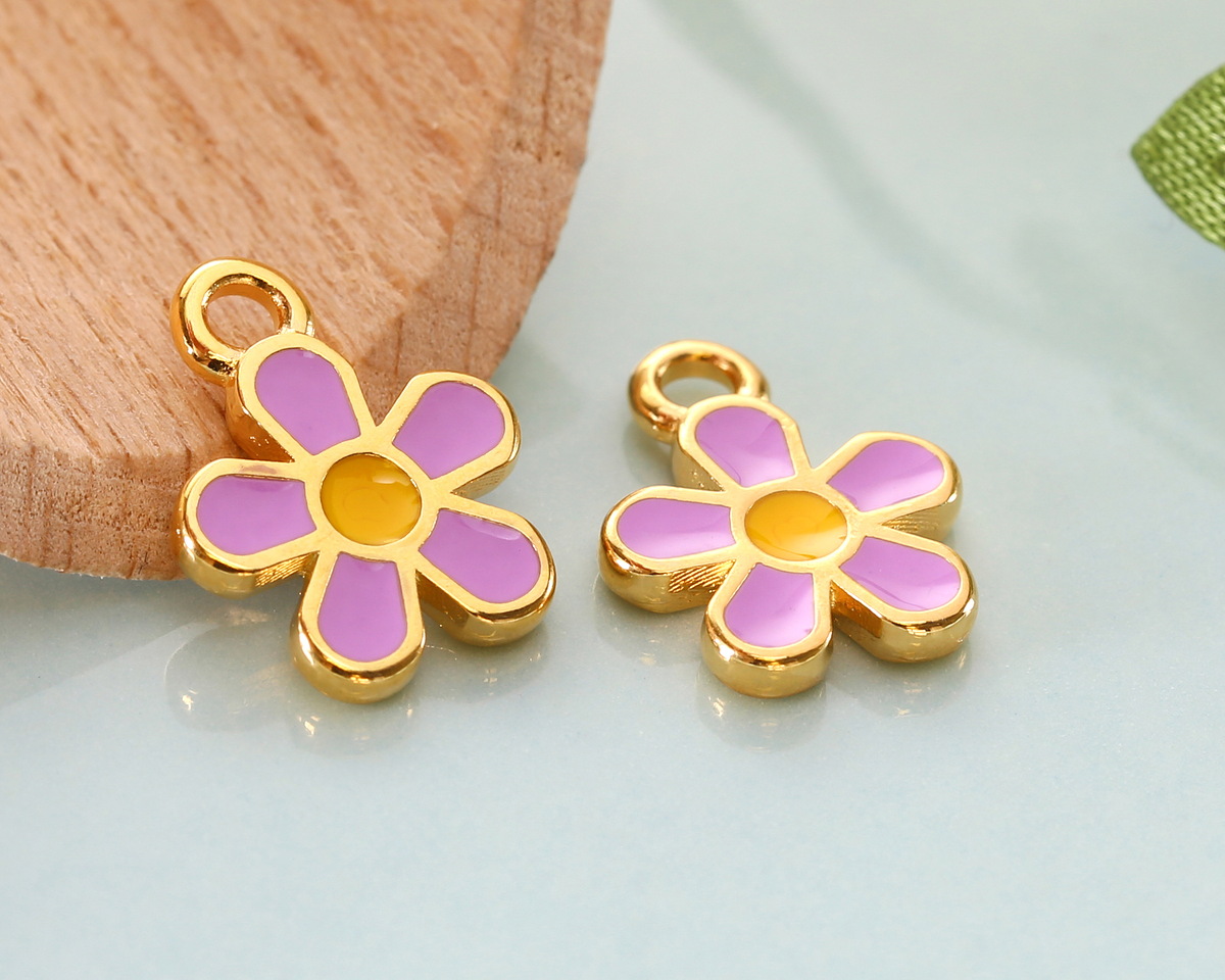 24K Gold (plated) Lilac/Yellow Enamel Daisy Focal 10.5x13.5mm