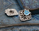 TierraCast Antique Silver (plated) Light Sky Blue Enamel Flower Square Button 14x15mm