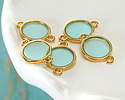24K Gold (Plated) Transparent Sea Green Resin Round Focal Link 12x17mm