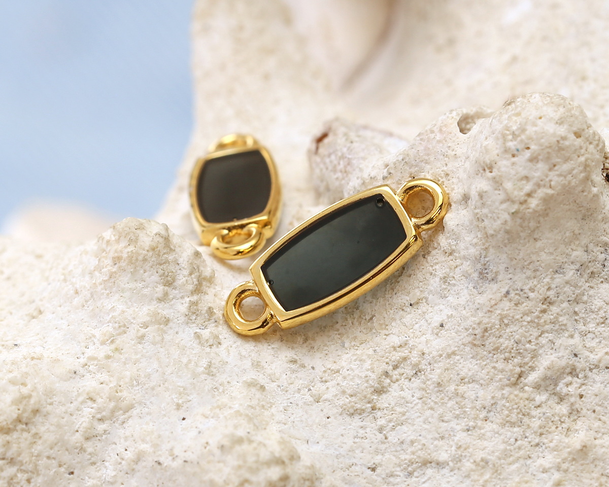 24K Gold (Plated) Transparent Jet Resin Rectangle Focal Link 16x6mm