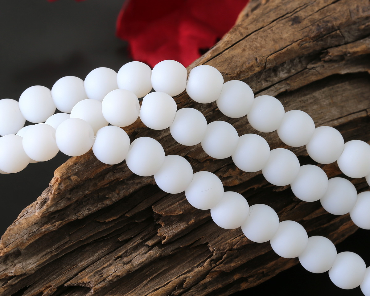 Opaque White Beach-Style Glass Round 8mm