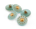 Czech Glass Sea Salt w/ Gold Daisy Button 18mm