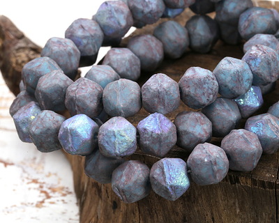 Czech Glass Matte Bronzed Blue Turquoise AB English Cut Bead 7x8mm