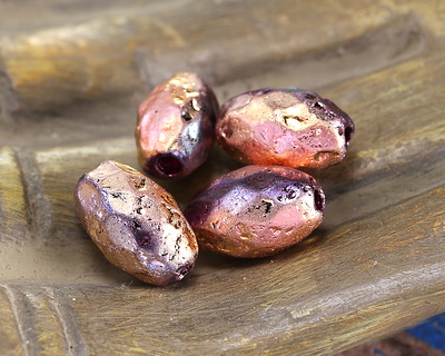 Czech Glass Jet w/ Metallic Gold & Copper Textured Fire Polished Rice 12x8mm