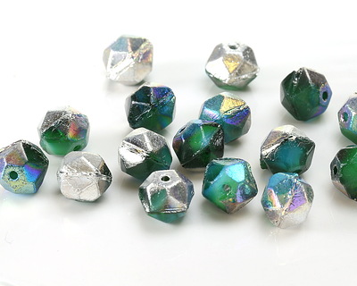 Czech Glass Beach Glass Mix AB w/ Silver English Cut Bead 7x8mm