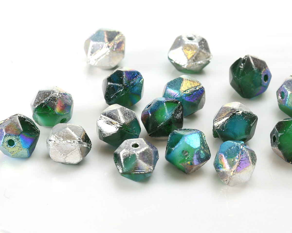 Czech Glass Beach Glass Mix AB w/ Silver English Cut Bead 7x8mm