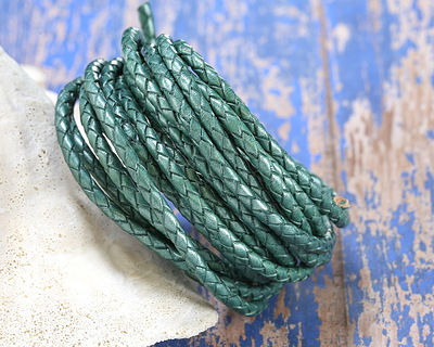 Metallic Ocean Green Braided Bolo Leather Cord 3mm, 3 meters