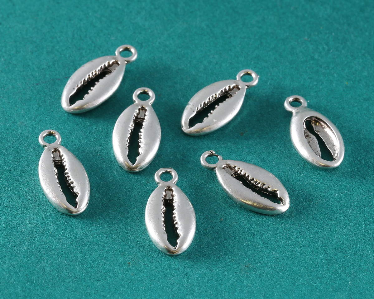 Antique Silver (Plated) Cowrie Shell Charm 5x15mm