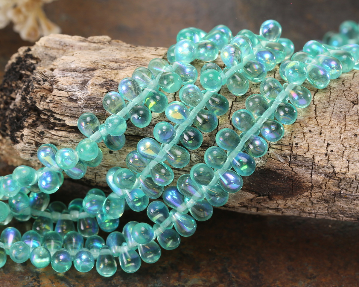Czech Glass Island Blue AB Teardrop 4x6mm