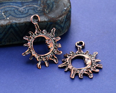 Mykonos Antique Copper (plated) Openwork Sun & Crescent Moon Focal 20x25mm