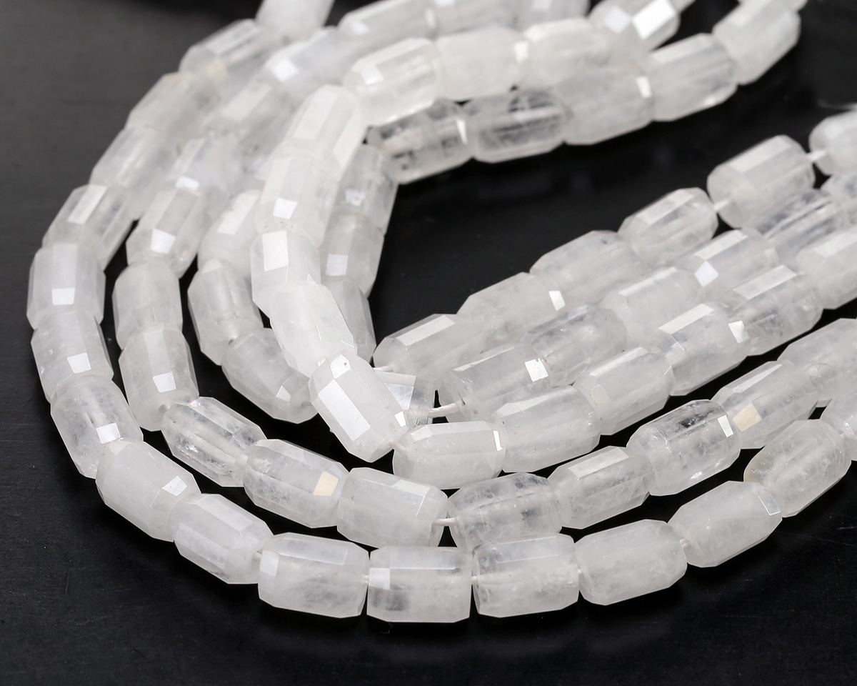 Rock Crystal Quartz Microfaceted Tube 7x10mm