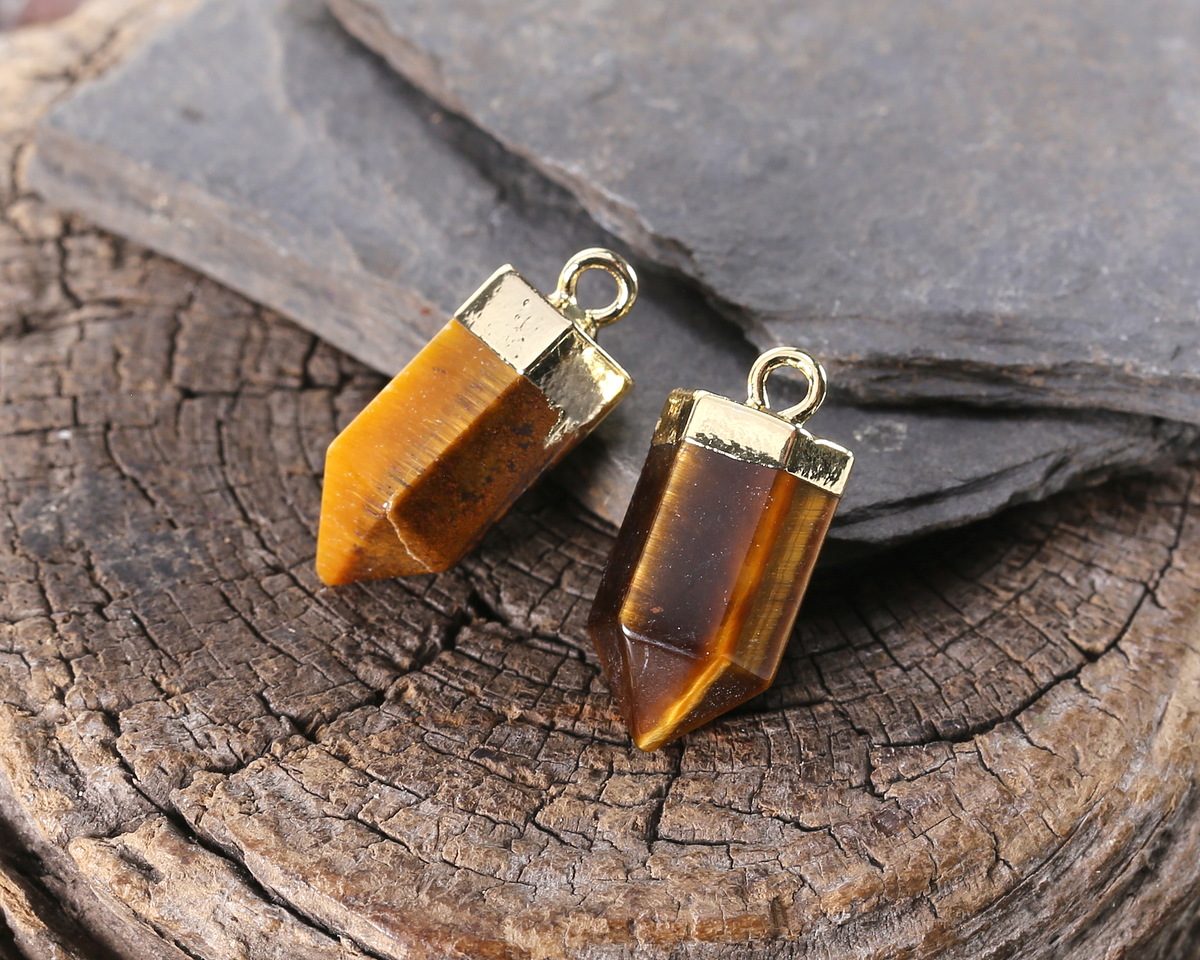 Tiger Eye Point w/ Gold Finish 8x16mm