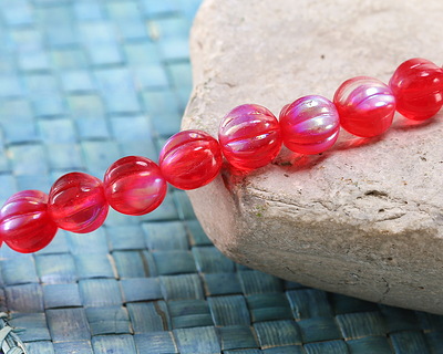 Czech Glass Ruby Red AB Melon Round 8mm
