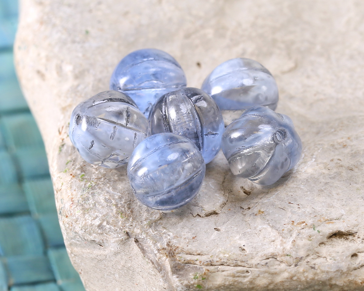 Czech Glass Ice Blue w/ Antique Silver Melon Round 8mm