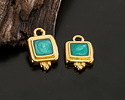 24K Gold (plated) Emerald Pearl Enamel Beaded Square Focal 10x16mm