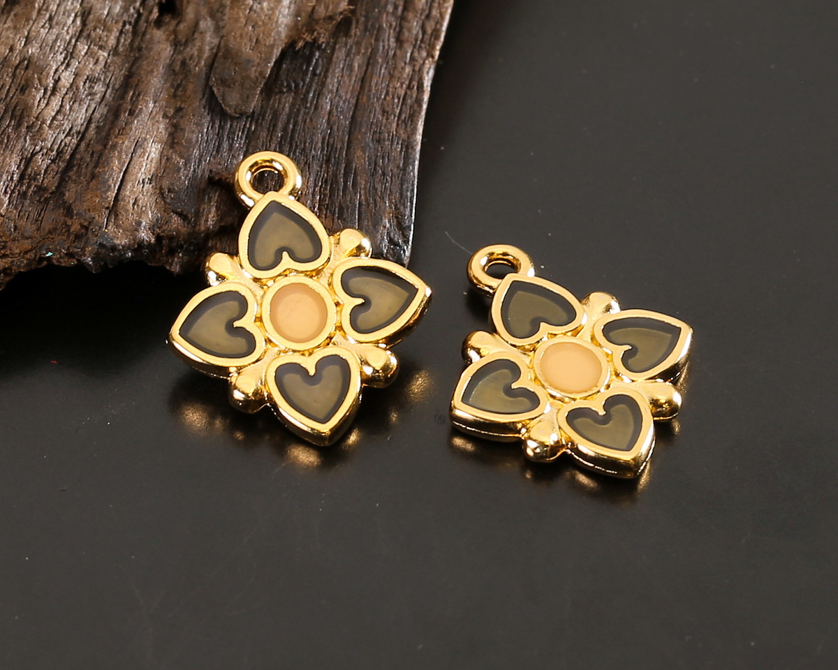 24K Gold (plated) Transparent Gray Enamel Quatrefoil Focal 15x18mm