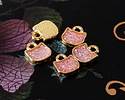 24K Gold (plated) Pink Glitter Enamel Cat Head Focal 8x9mm