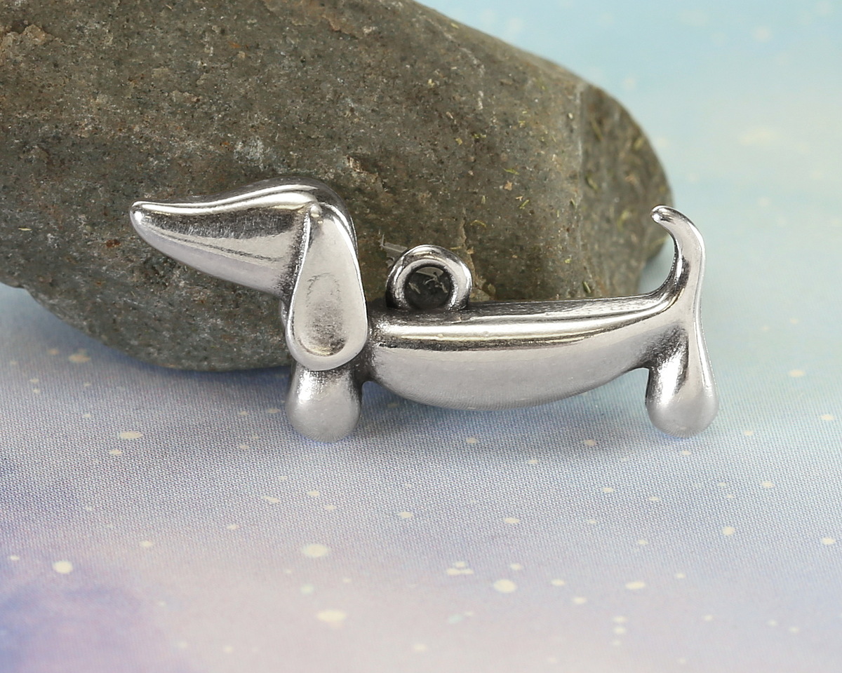 Antique Silver (pated) Cute Dachshund Focal 28x13mm