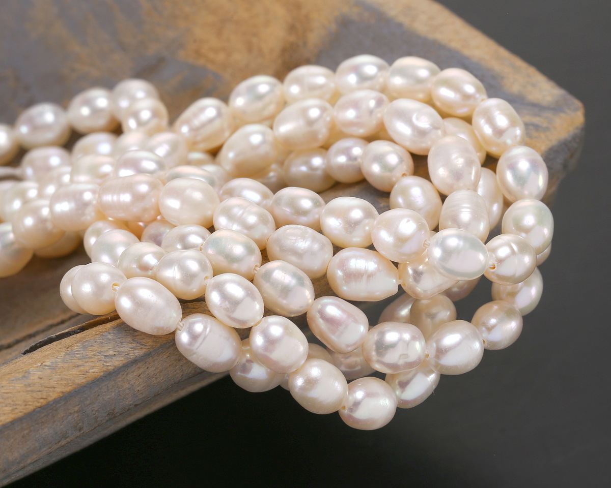 Pearly White Freshwater Rice Pearl 6-8x5-6mm