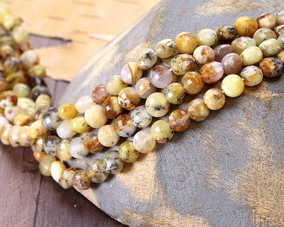 Yellow African Opal Faceted Puff Coin 6-6.5mm