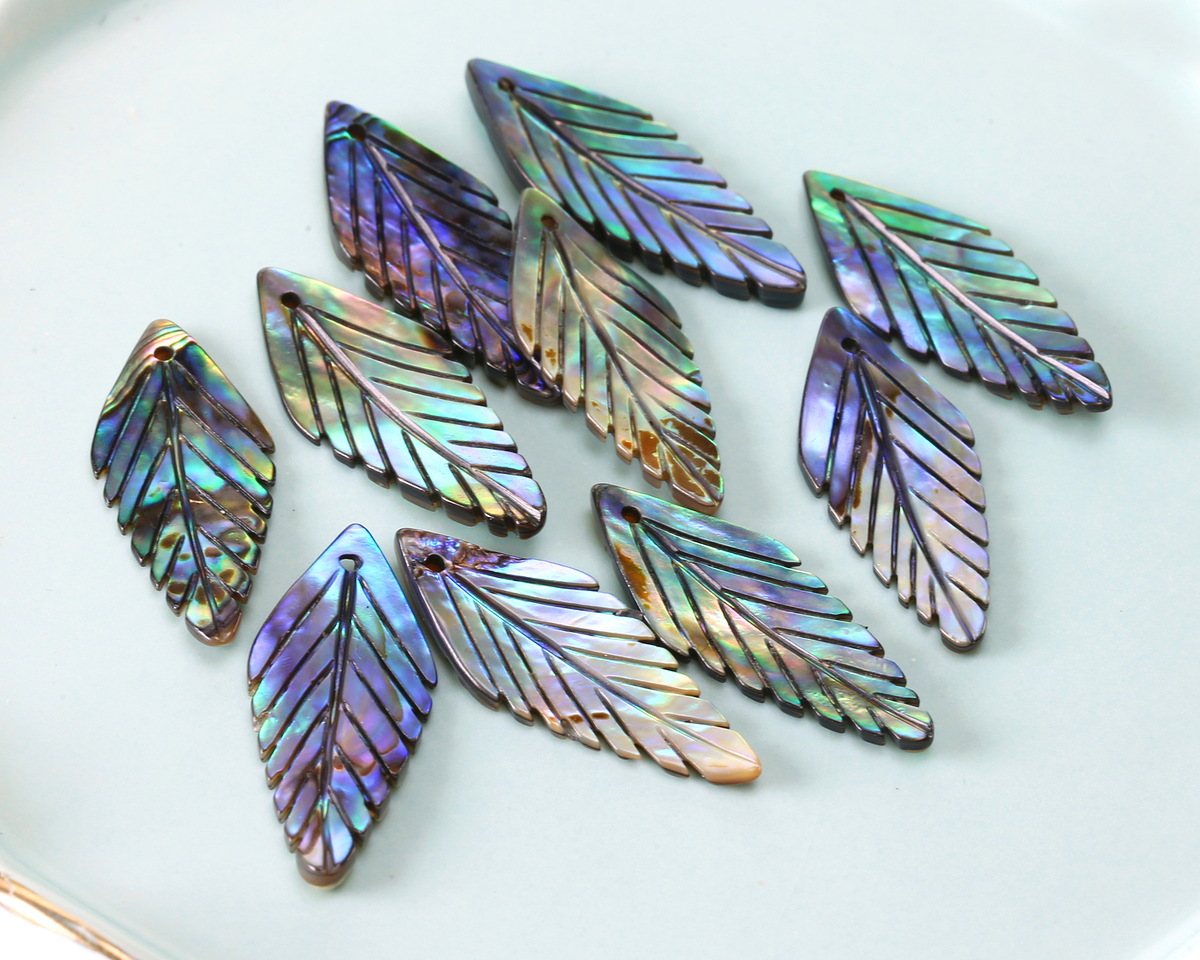 Abalone Carved Diamond Feather Focal 29x12mm
