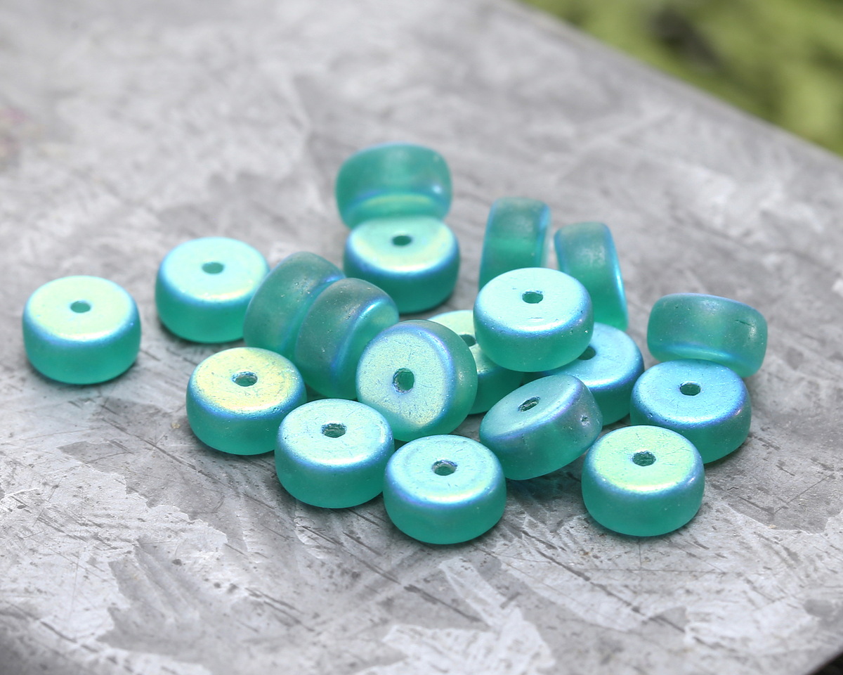 Czech Glass Matte Island Blue AB Heishi 3x6mm