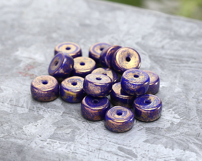 Czech Glass Indigo w/ Gold Finish Heishi 3x6mm