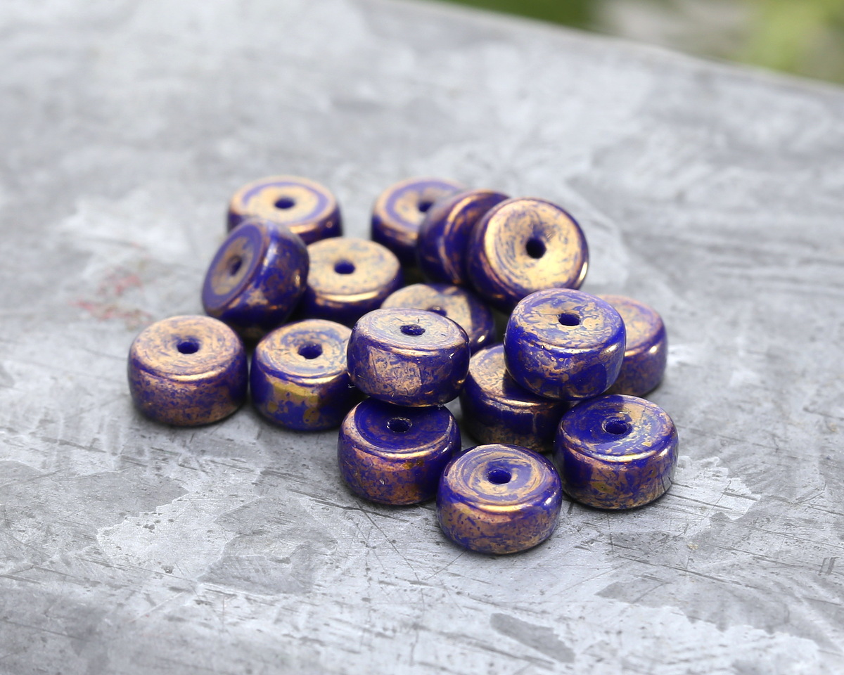 Czech Glass Indigo w/ Gold Finish Heishi 3x6mm