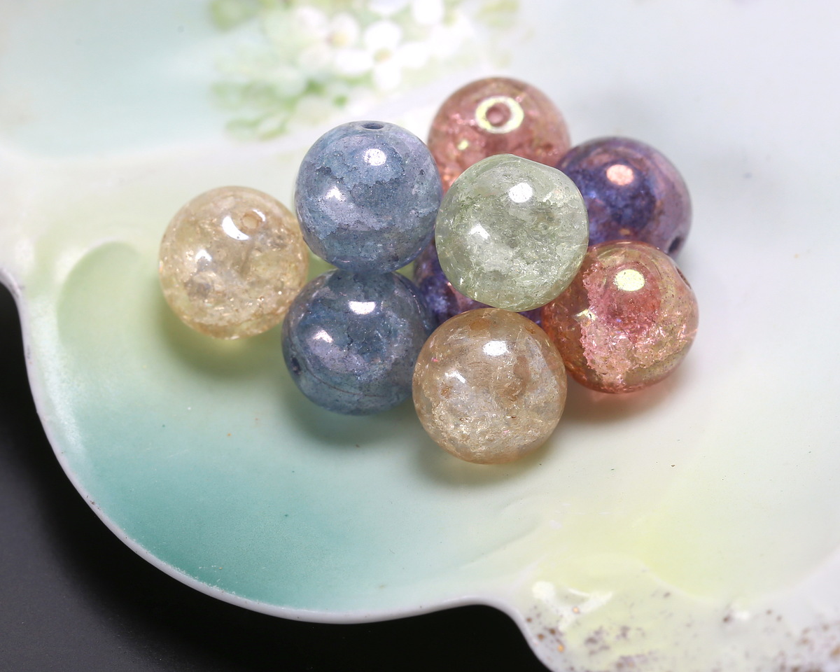 Czech Glass Luster Mix Crackle Round Druk 10mm