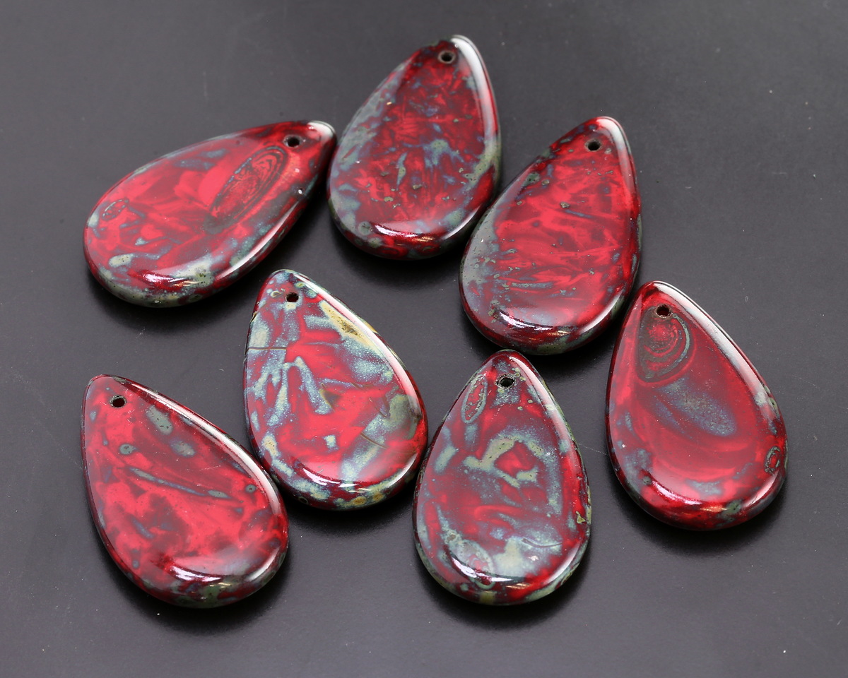 Czech Glass Red Picasso Teardrop 18x30mm