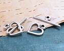 Mykonos Antique Silver (plated) Heart Toggle Clasp 14x17mm, 27mm Bar