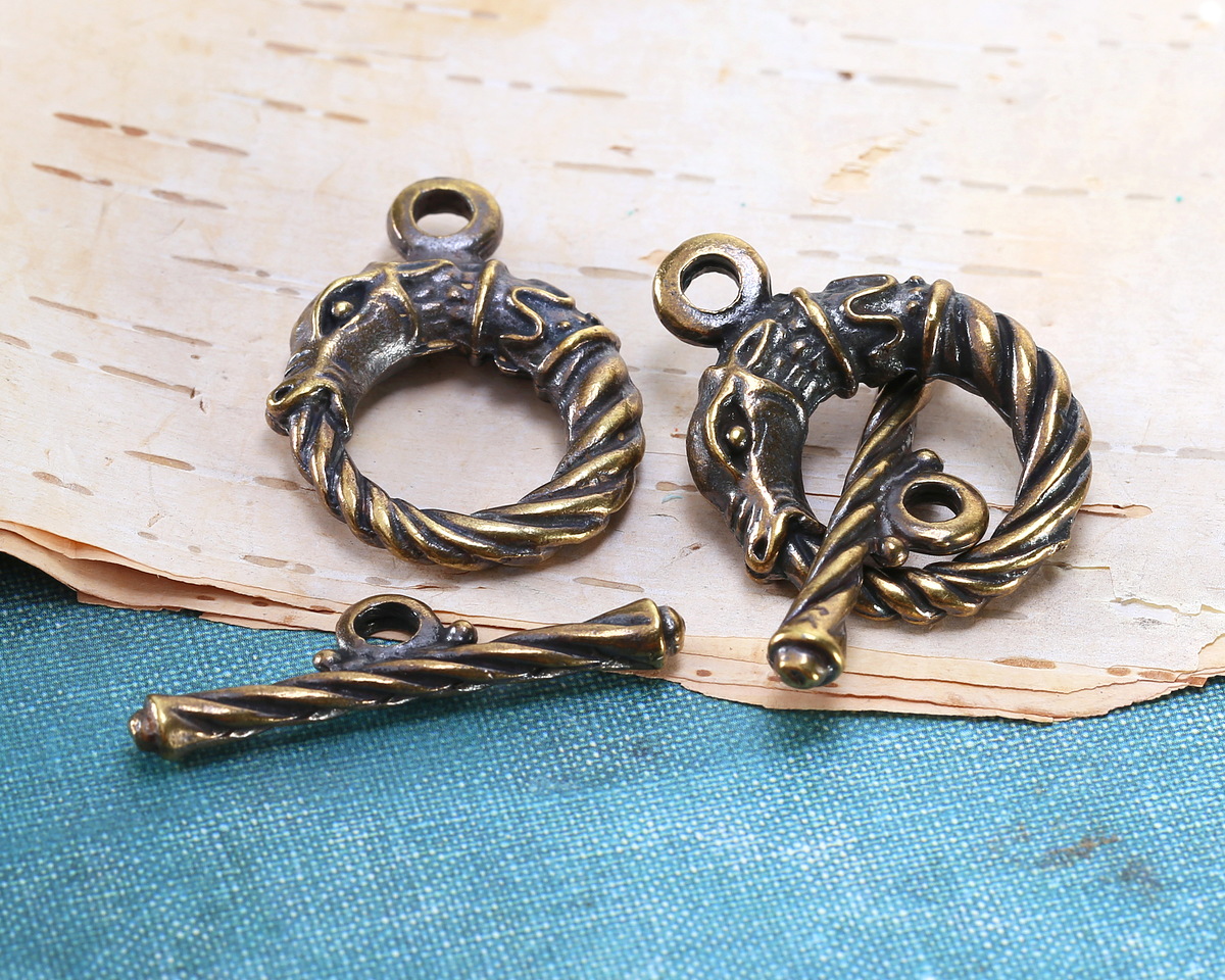 Mykonos Antique Brass (plated) Dragon Toggle Clasp 21x28mm, 32mm Bar