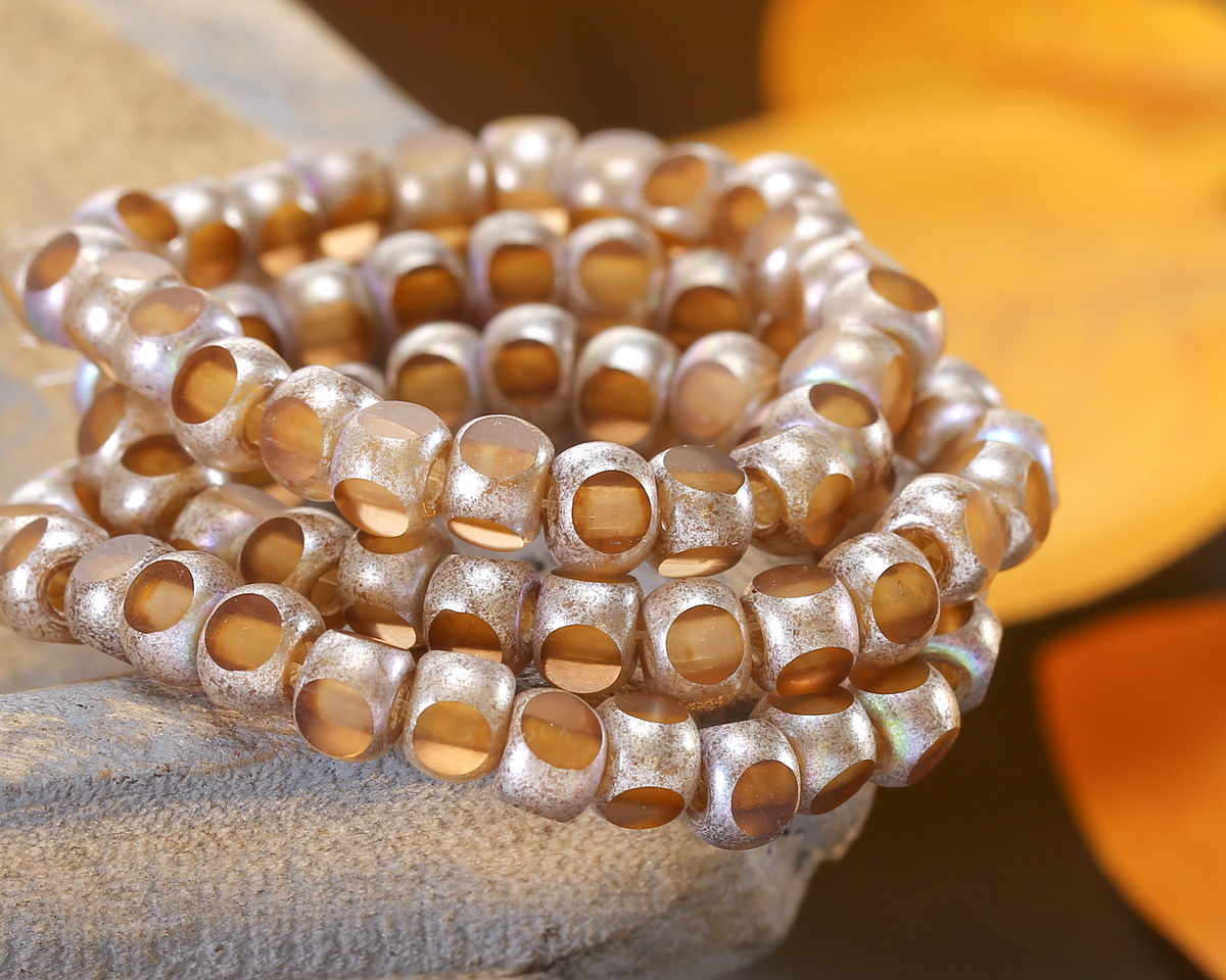 Czech Glass Champagne w/ Antique Silver AB Trica Beads 4x5mm