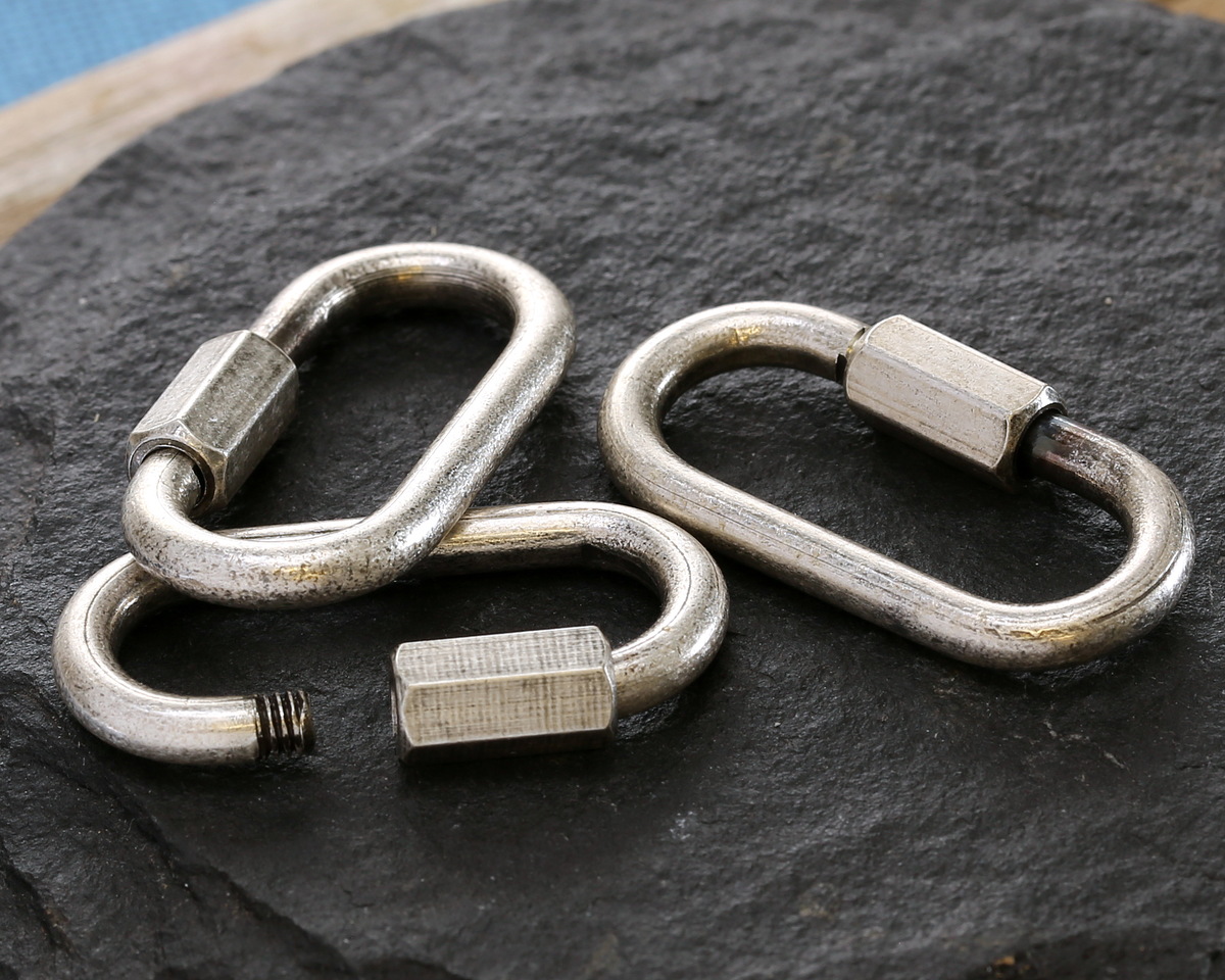 Burnished Silver (plated) X-Large Screw Lock Carabiner Clasp 17.5x34mm