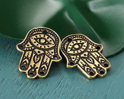 TierraCast Antique Brass (plated) Hamsa Hand Focal Link 17x21mm