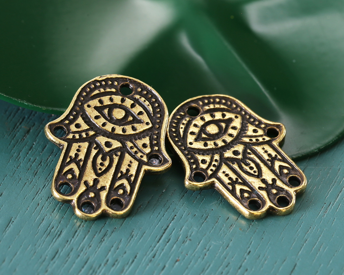 TierraCast Antique Brass (plated) Hamsa Hand Focal Link 17x21mm