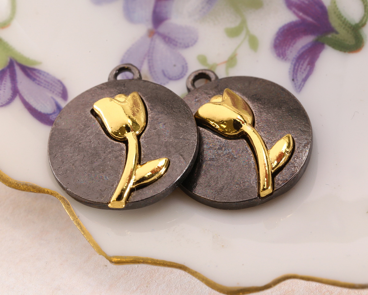 Tulip Two-Toned Gunmetal & Gold Finish Round Focal 17.5x20.5mm