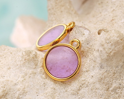 24K Gold (Plated) Transparent Lilac Resin Round Focal 12x14mm